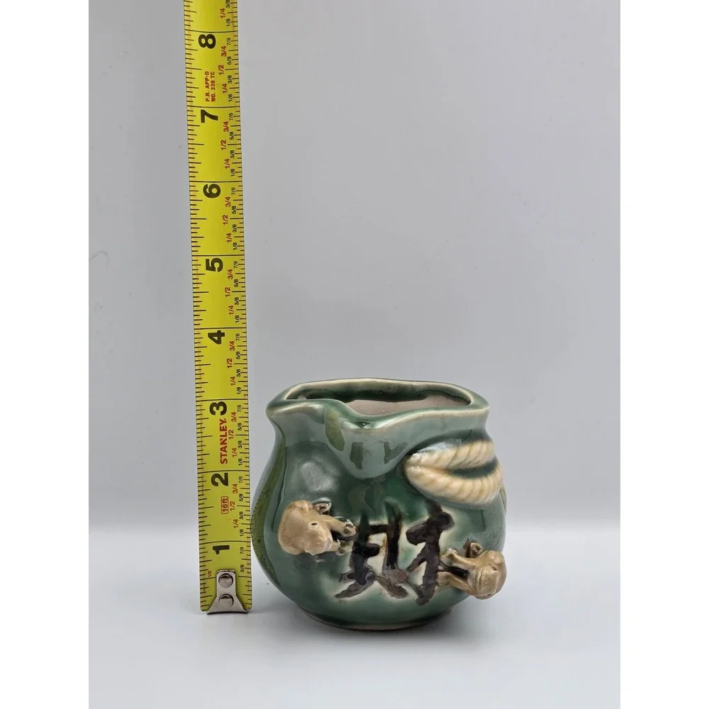 Ceramic Frog Money Bag Planter Pot‎ Green Chinese Symbols cute shelf sitter gift